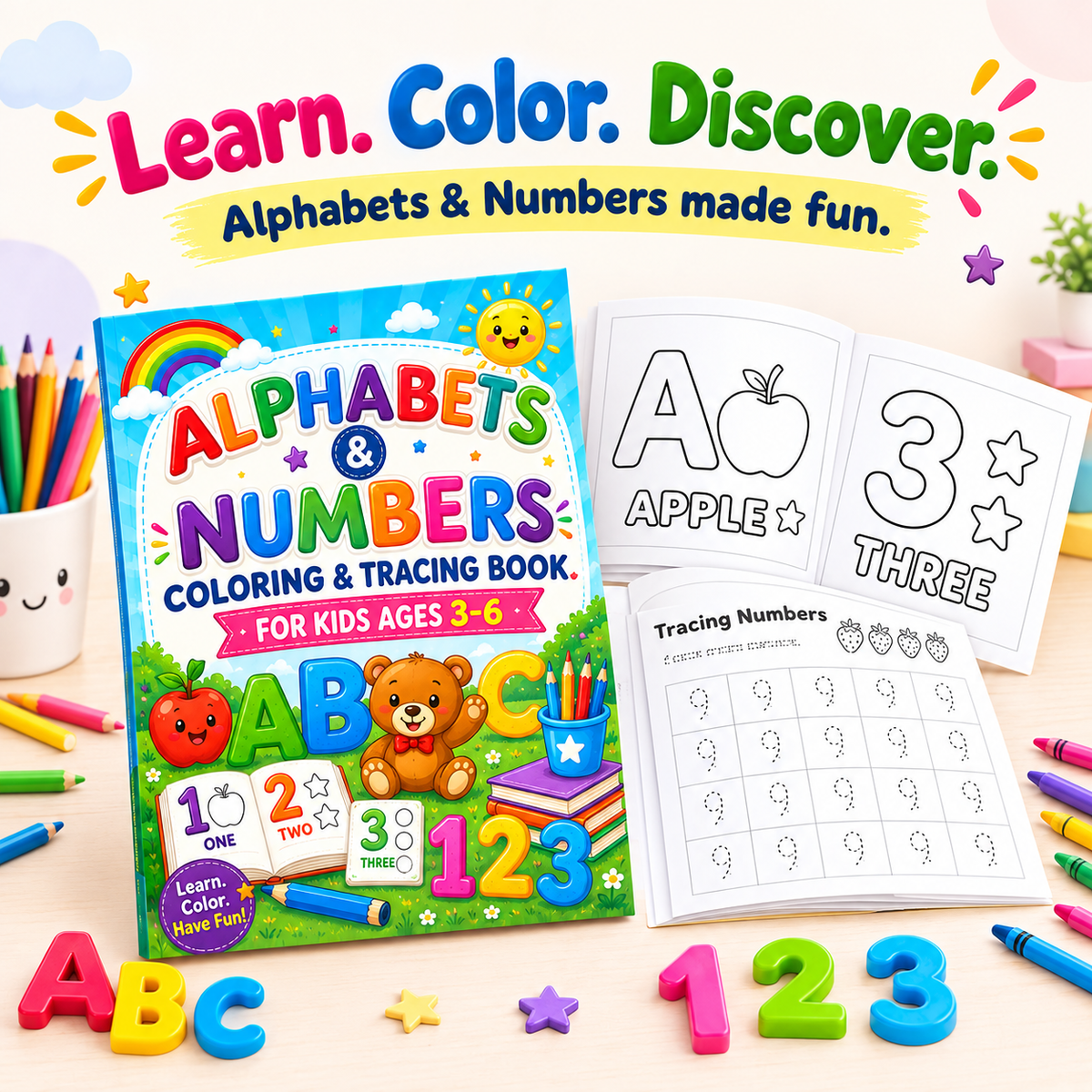 Alphabets & Numbers Coloring & Tracing Book for Kids Ages 3–6