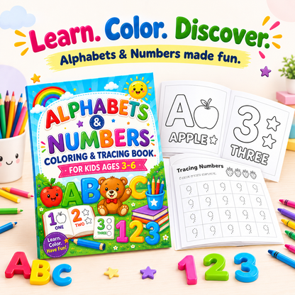 Alphabets & Numbers Coloring & Tracing Book for Kids Ages 3–6