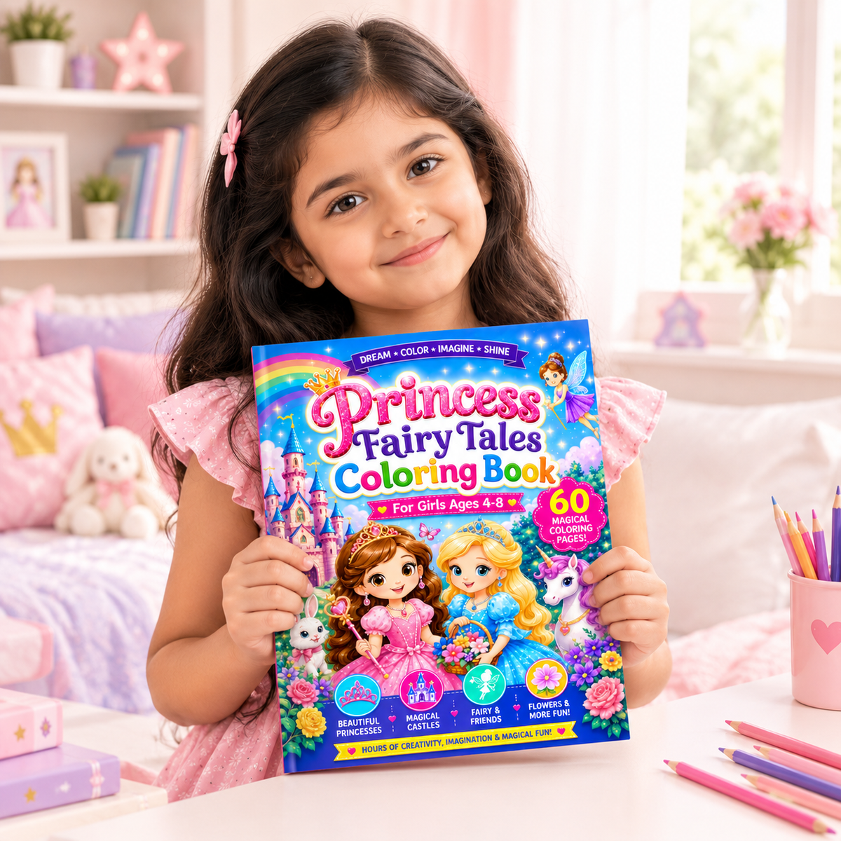 Princess Fairy Tales Coloring Book for Girls 4–8 | 60 Pages