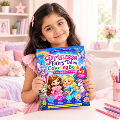 Princess Fairy Tales Coloring Book for Girls 4–8 | 60 Pages