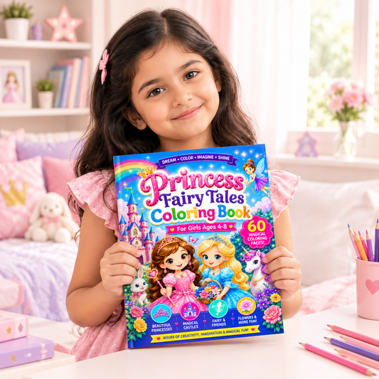 Princess Fairy Tales Coloring Book for Girls 4–8 | 60 Pages