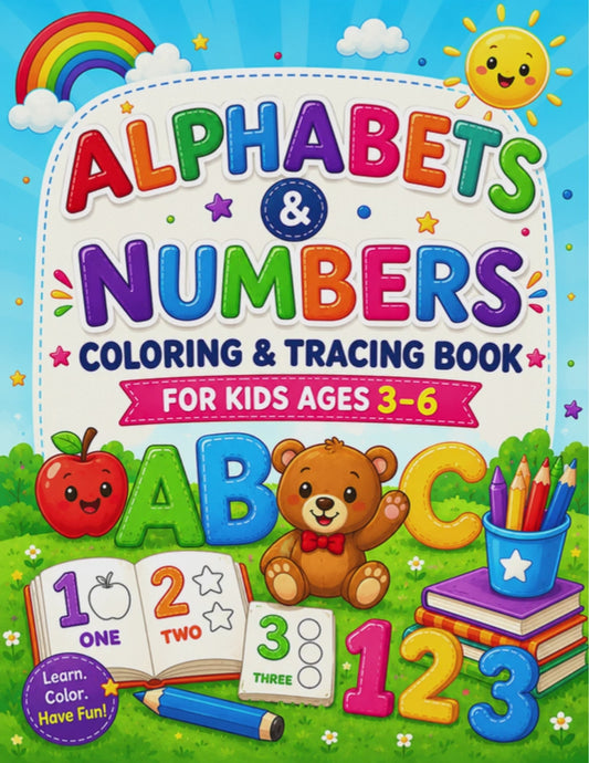 Alphabets & Numbers Coloring & Tracing Book for Kids Ages 3–6