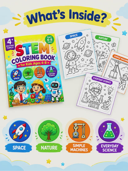 STEM Coloring Book for Kids Ages 4–8 | 50 Fun Educational Coloring Pages